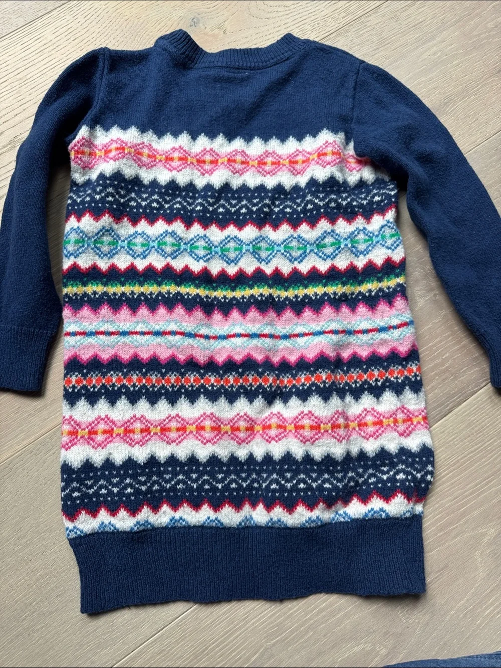 GAP Navy Fair Isle Crewneck Sweater Tunic with Pink, Green & Blue Accents